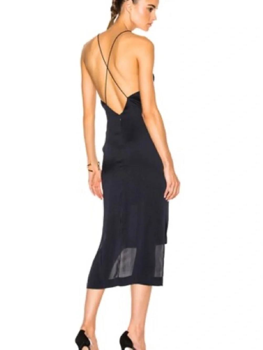 NWT Dion Lee Satin Fine Line Cami Dress Midi Dark Navy Blue Ink Size 6